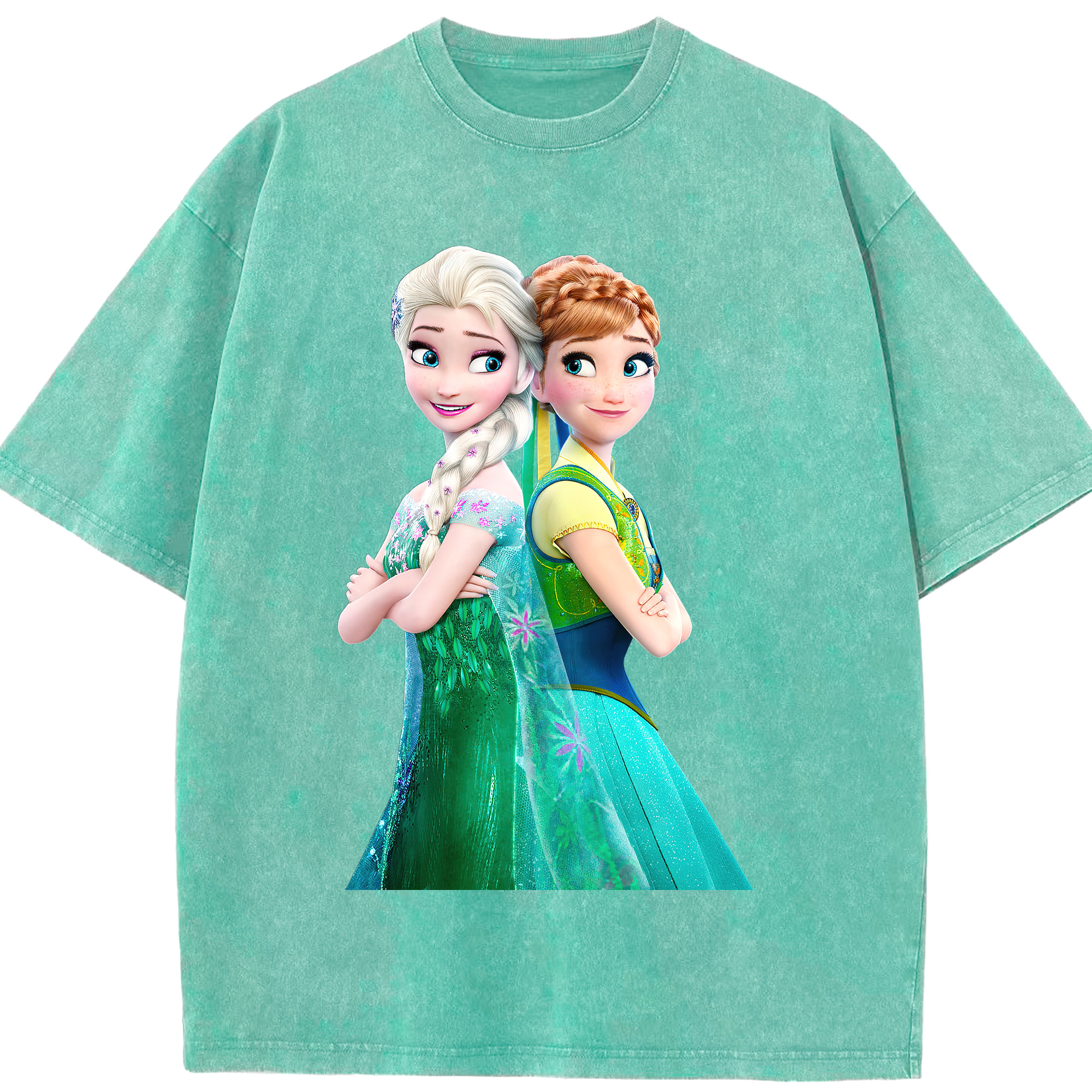 （画像用） アナと雪の女王 アンナ エルサ Frozen Anna Elsa 綿100% ヴィンテージ風 半袖Tシャツ（フロントプリント）